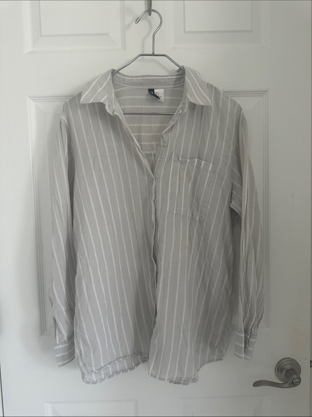 Women’s Light Gray Stripe Button-Up Shirt